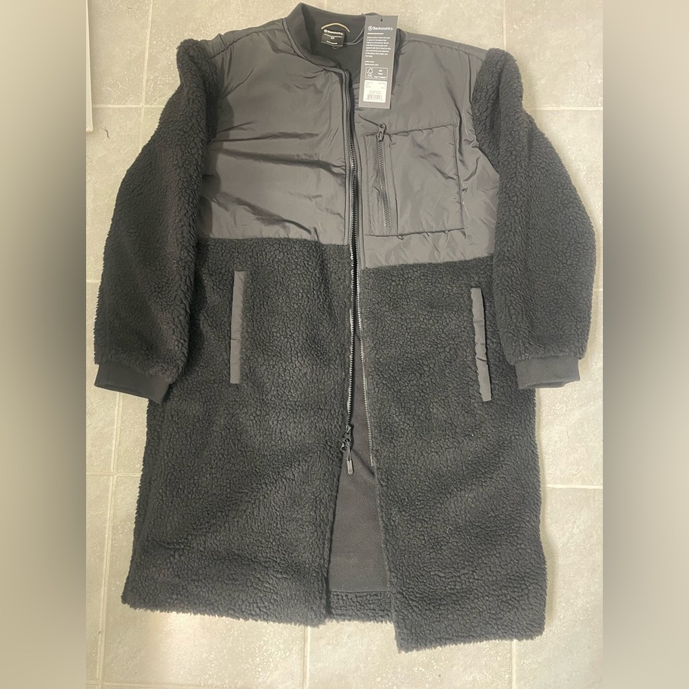 Mixed Fabric Fleece Long Coat - Women's